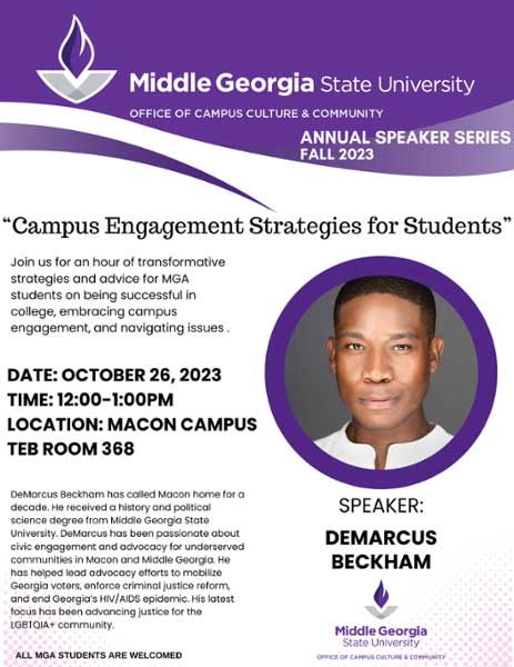 Office of Campus Culture & Community Annual Speaker Series: Campus Engagement Strategies for Students graphic. 